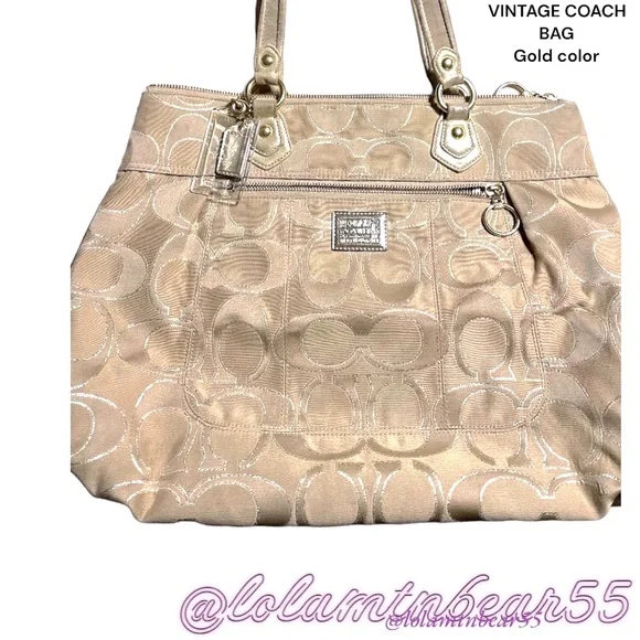 COACH VINTAGE GOLD SHOULDER BAG WITH TIFFANY BLUE INTERIOR, SEE PIC/READ  DESCRIP